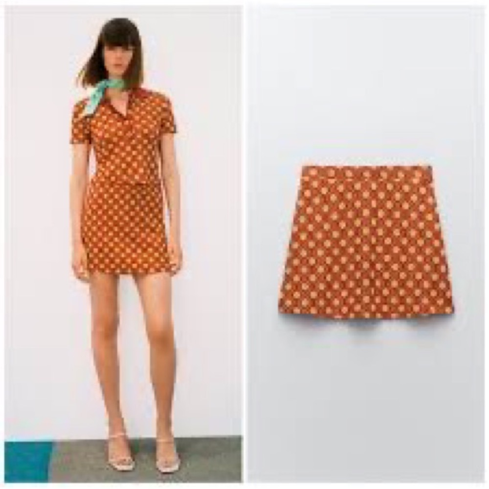 Zara Geometric Retro-Inspired Orange Mini Skirt